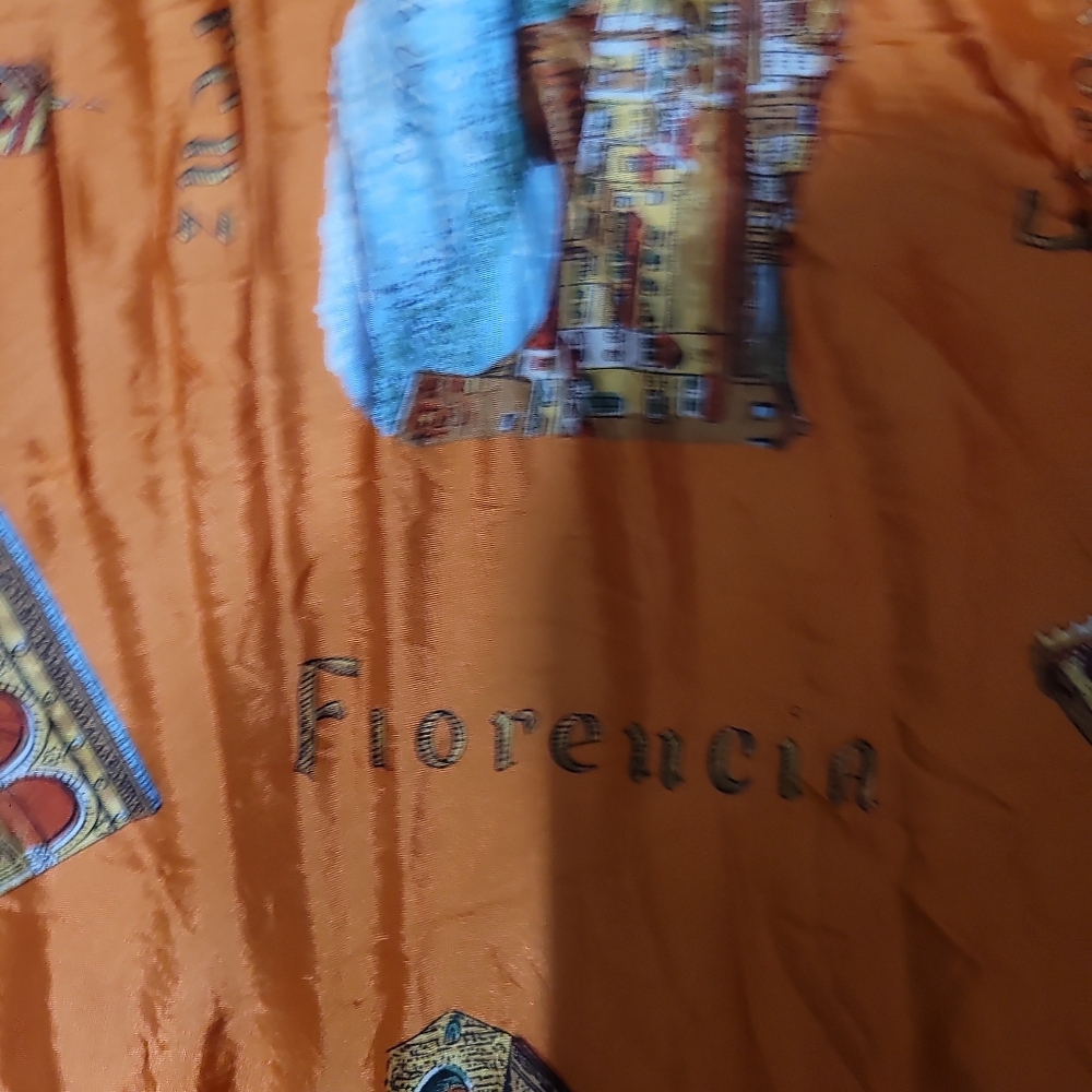 Architectural Print Silk Scarf In Orange Vintage Collectible View 3